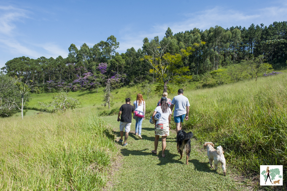 pessoas e cachorros caminhando na pousada Gaia Viva
