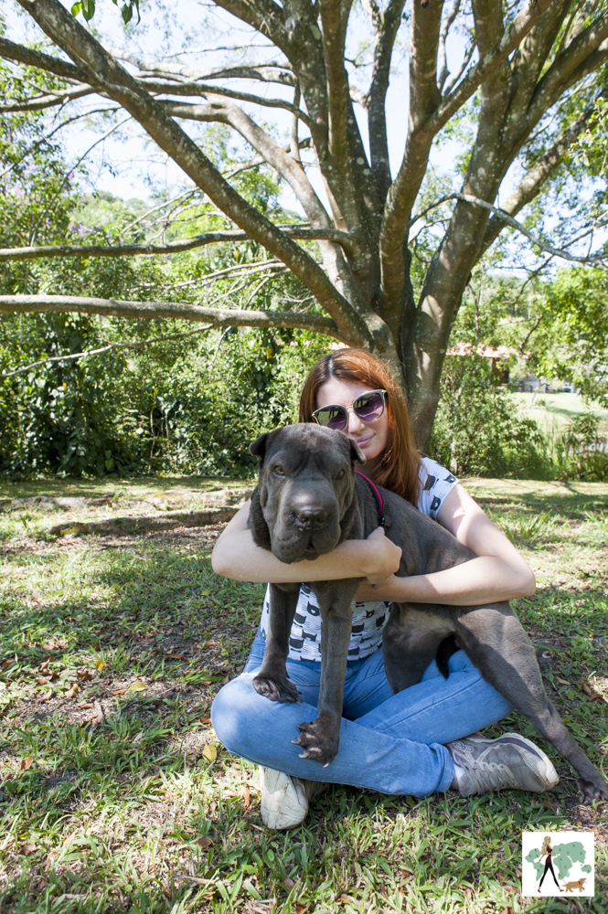 mulher segurando cachorro no colo