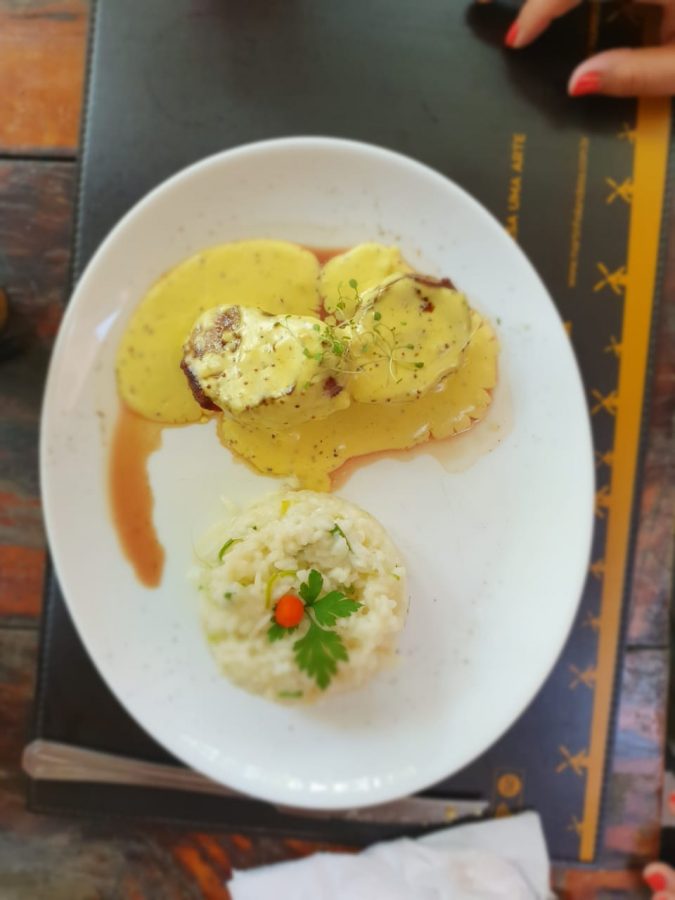 filet mignon com mostarda e risoto