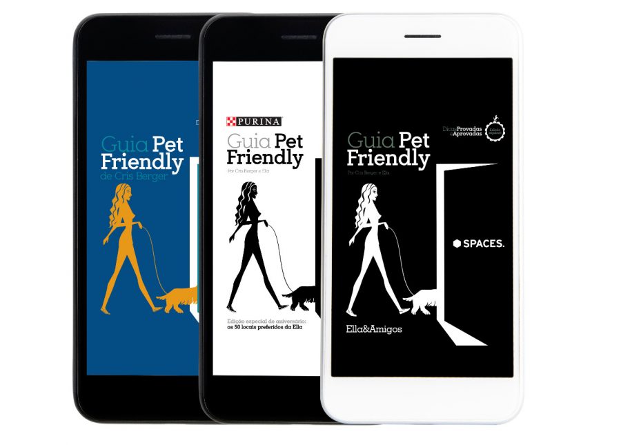 três smartphones com telas de e-books